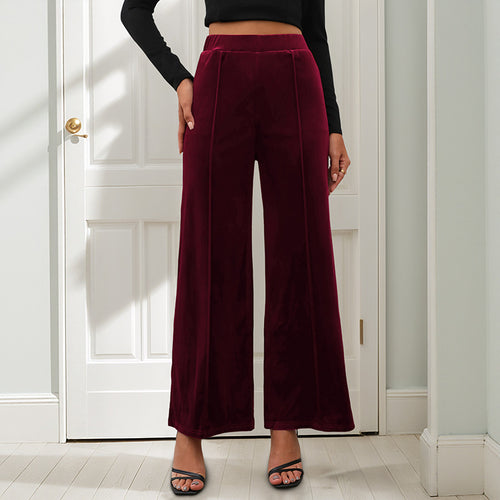 Damen Samt-Palazzohose mit hoher Taille und weitem Bein Drune