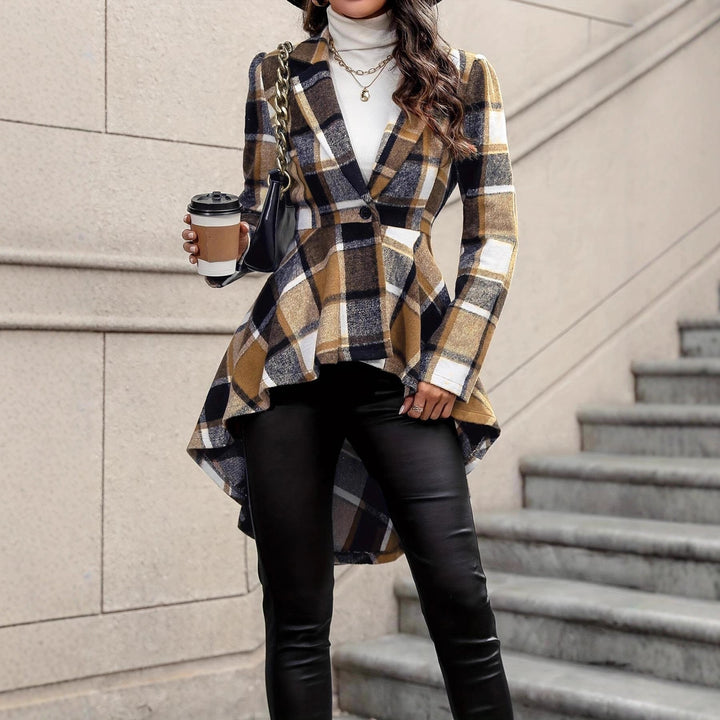 Drune | Frauen Karomuster Jacke Asymmetrisches Hemd