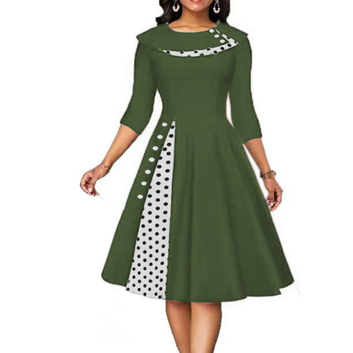 Damen Vintage Elegantes Kleid mit einzigartigem Polka-Dot-Design und ausgestelltem Rock Drune