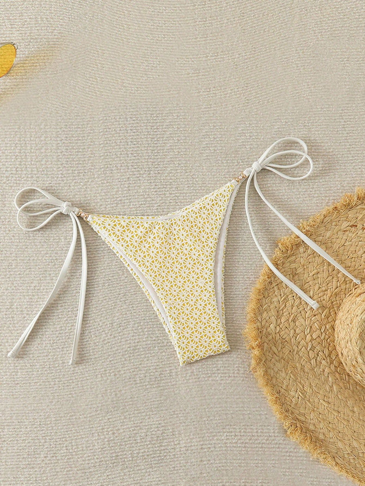 Damen Bikinihose mit seitlichen Bindebändern und floralem Muster Drune