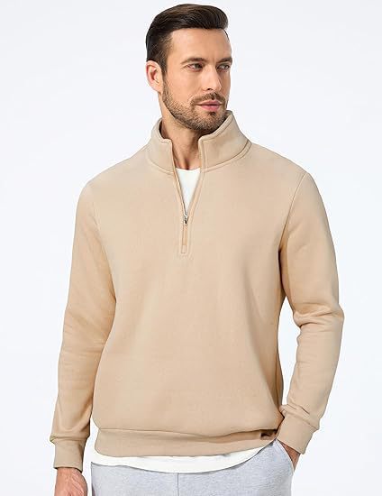 Herren nan halbzip Pullover aus schwerer Baumwollmischung mit hohem Stehkragen und gerippten Bündchen Drune