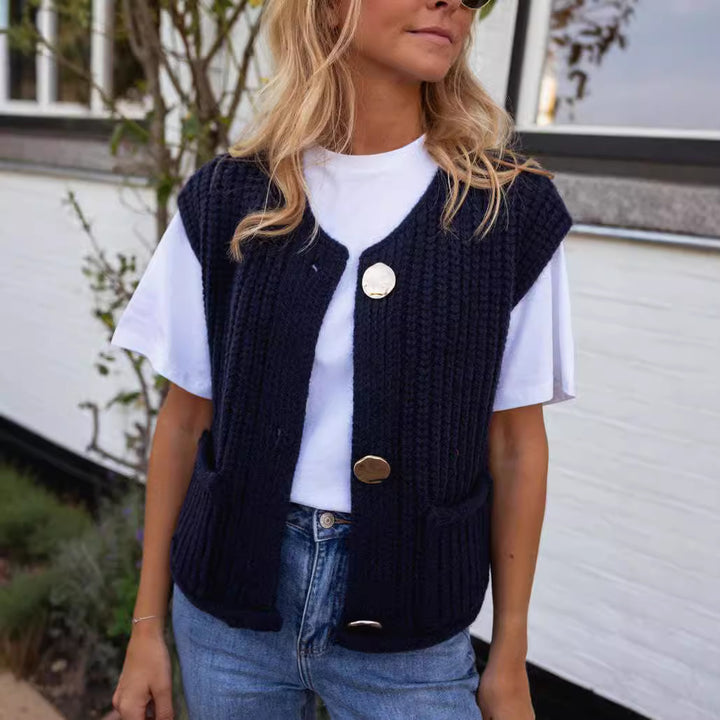 Damen Strickweste mit eleganten Knopfdetails und praktischen Taschen Drune