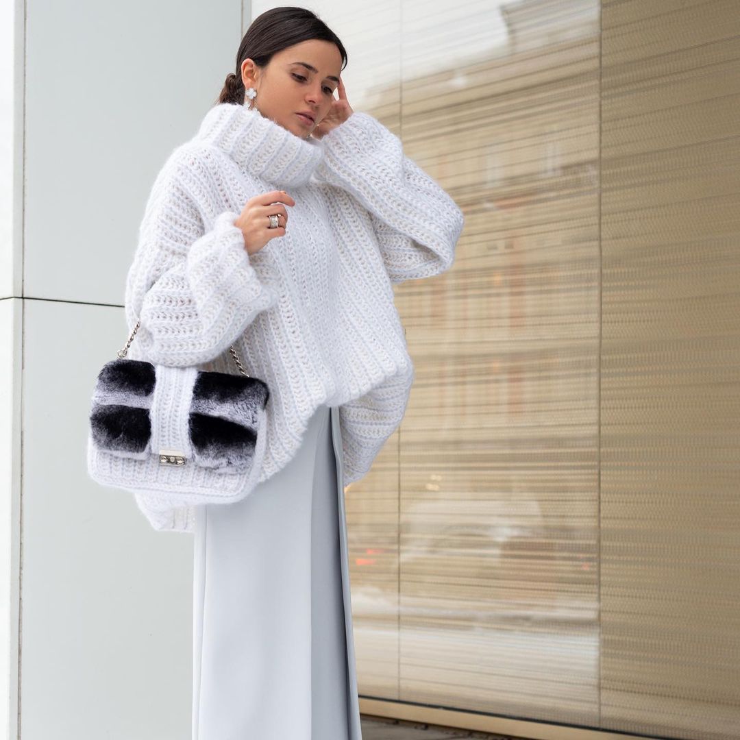 Damen Oversized Grobstrick-Rollkragenpullover mit voluminösen Ärmeln Drune
