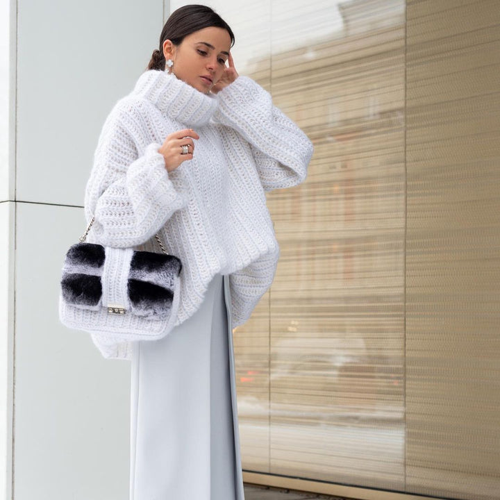 Damen Oversized Grobstrick-Rollkragenpullover mit voluminösen Ärmeln Drune