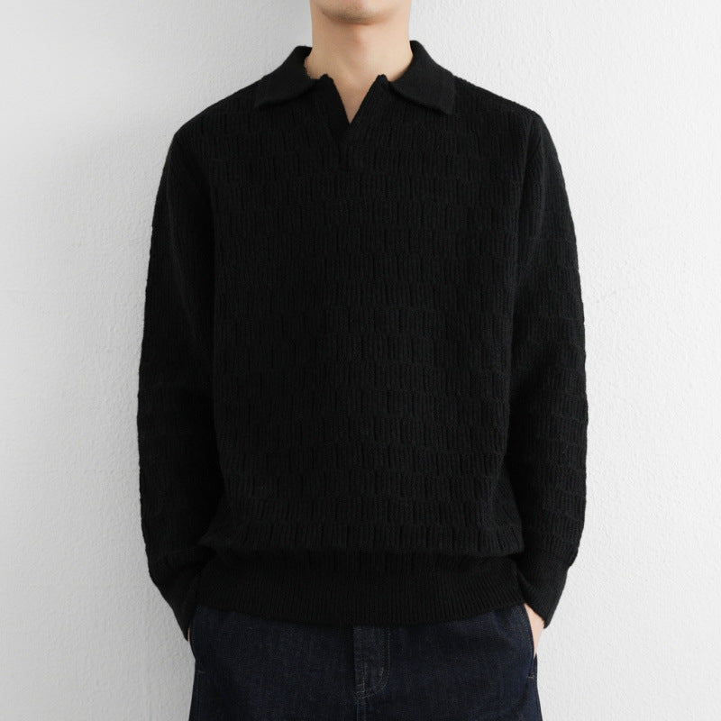 Herren Feinstrick-Polo-Pullover mit Strukturstrick und offenem V-Ausschnitt Drune
