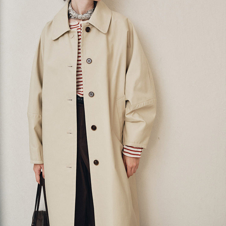 Damen Eleganter Trenchcoat mit Doppelreiher Drune