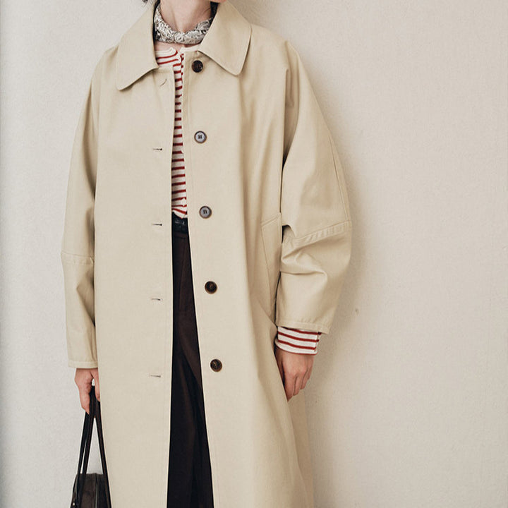 Damen Eleganter Trenchcoat mit Doppelreiher Drune