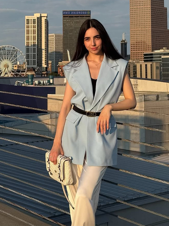 Damen Ärmellose Longblazer-Weste mit betonter Schulterpartie und Taillenform Drune