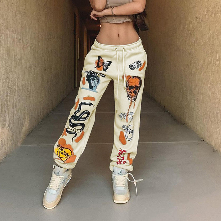 Damen Baggy Jogginghose mit kreativen Grafikdetails Drune