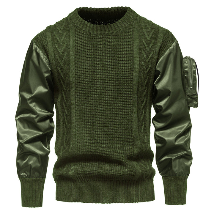 Herren Grobstrickpullover mit modernen Kunstlederärmeln Drune