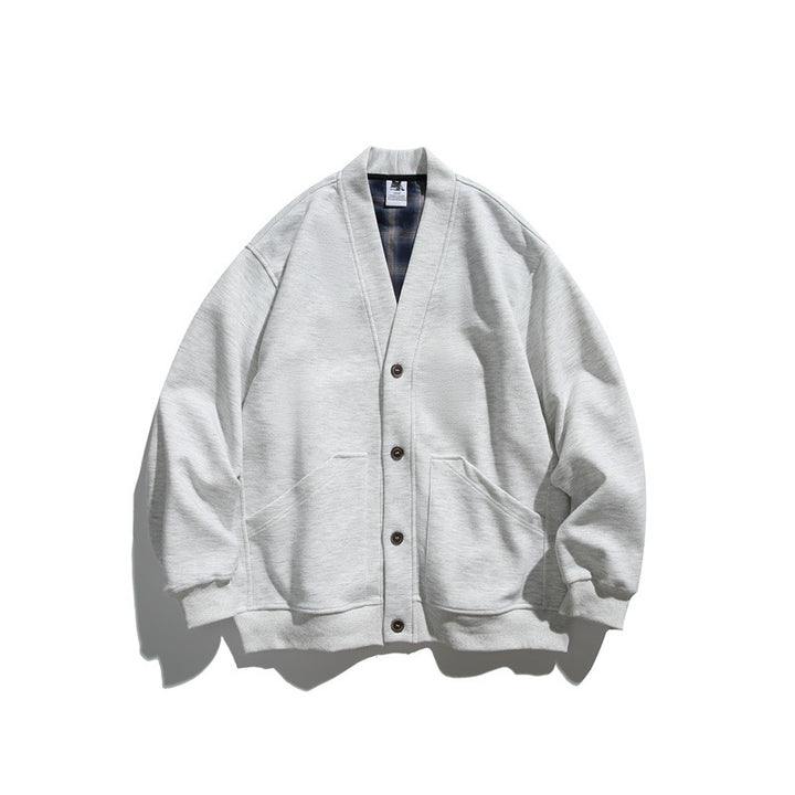 Unisex Oversize-Cardiganjacke aus schwerem French-Terry mit V-Ausschnitt und aufgesetzten Eingrifftaschen Drune