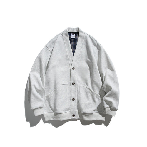 Unisex Oversize-Cardiganjacke aus schwerem French-Terry mit V-Ausschnitt und aufgesetzten Eingrifftaschen Drune