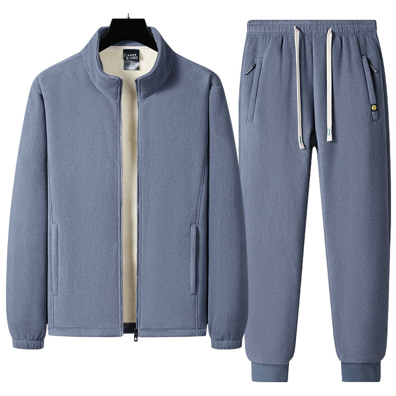 Herren dreiteiliges Fleece-Set mit wattierter Weste, Stehkragenjacke und Jogginghose Drune