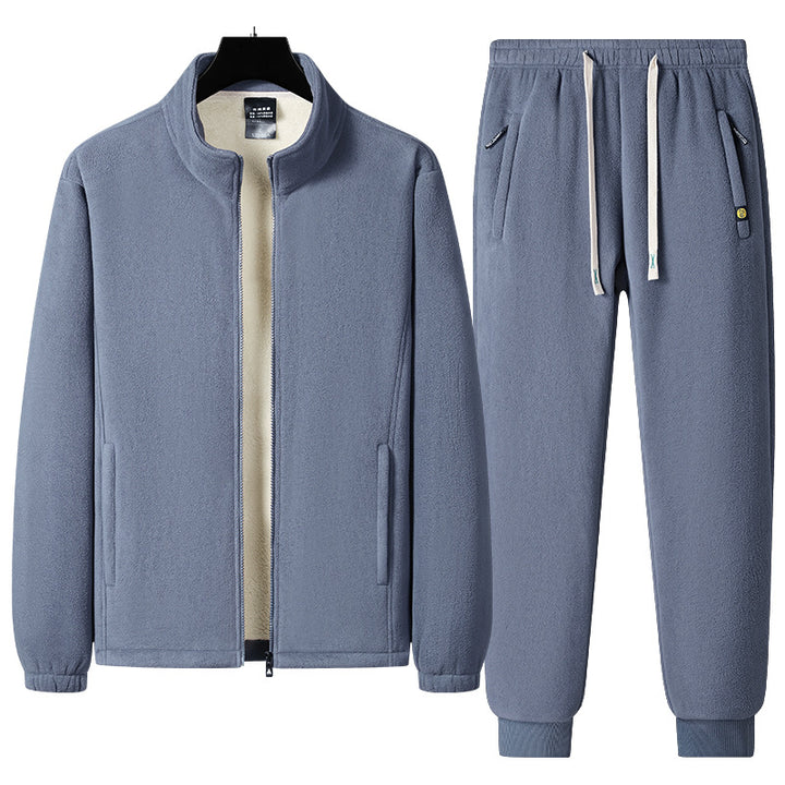 Herren dreiteiliges Fleece-Set mit wattierter Weste, Stehkragenjacke und Jogginghose Drune