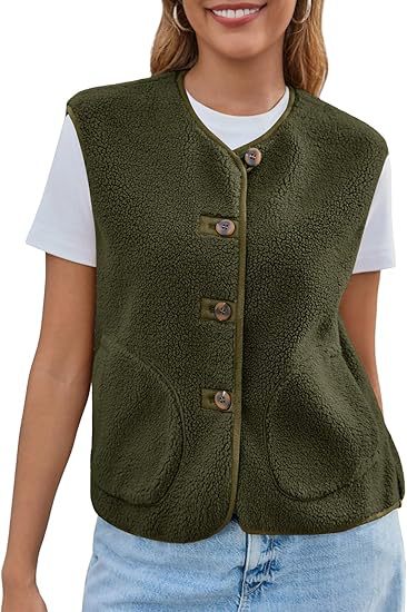 Damen Teddy-Fleeceweste mit Knopfleiste und Eingrifftaschen Drune