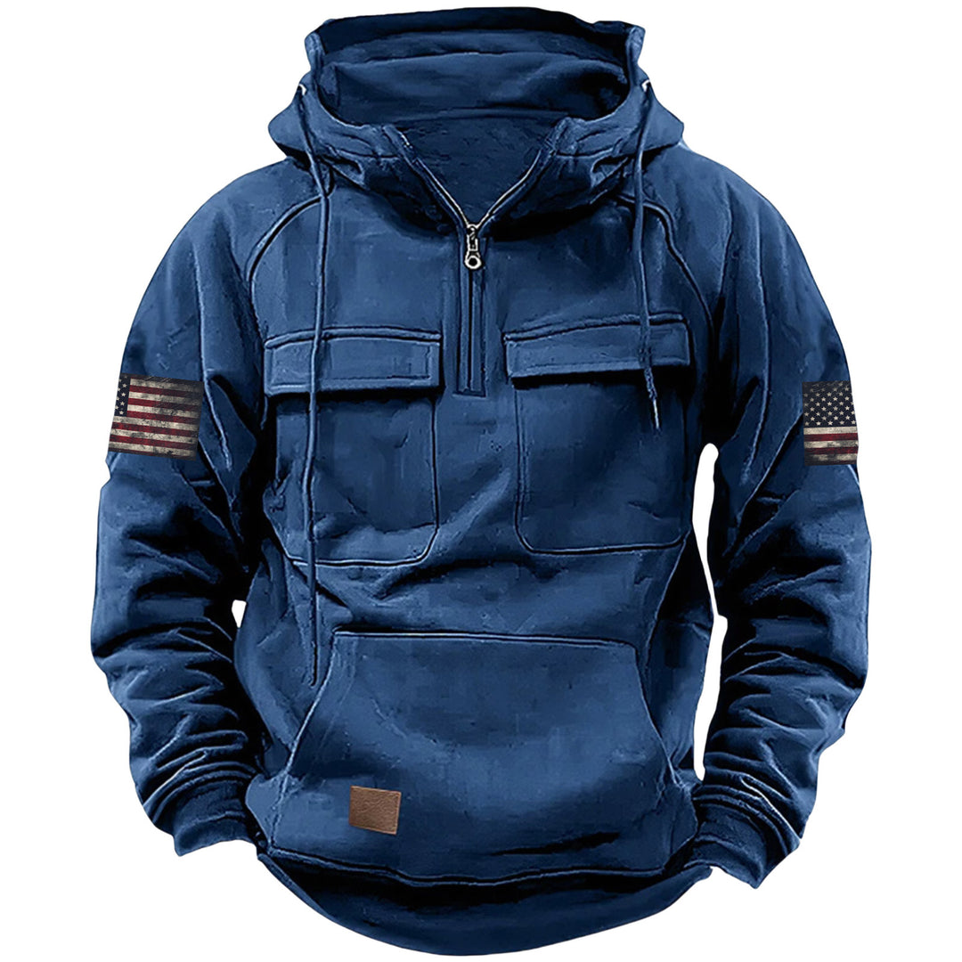 Herren nan Kapuzenpullover mit Halbzip, Cargo-Brusttaschen und Kängurutasche Drune