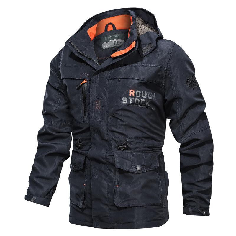 Herren Multifunktionaler Canvas-Fieldparka mit Kordelzug, Utility-Taschen und Kapuze Drune