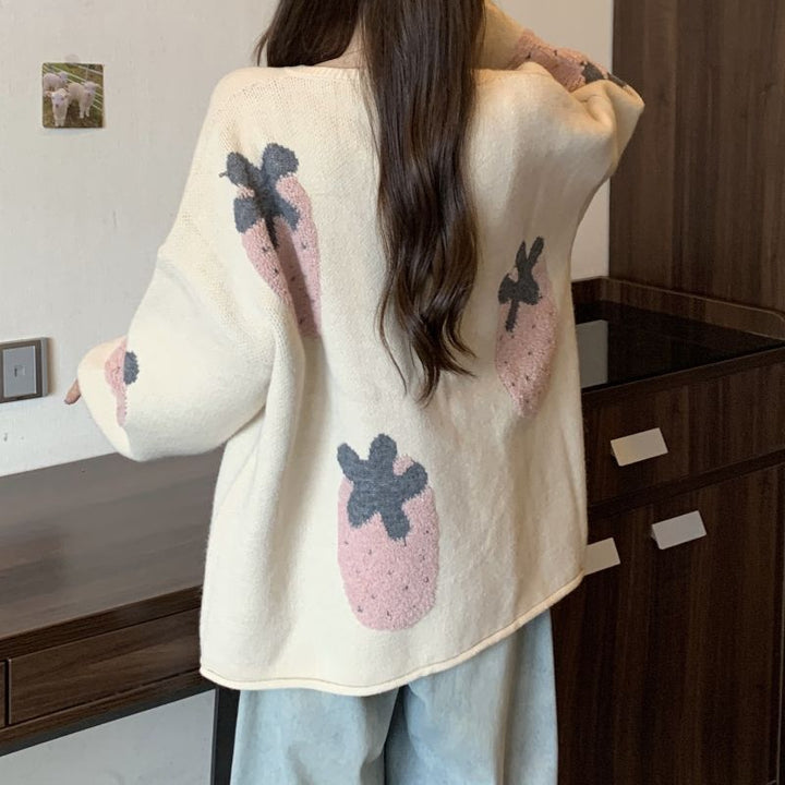 Damen Strickjacke mit floralem Motiv Drune