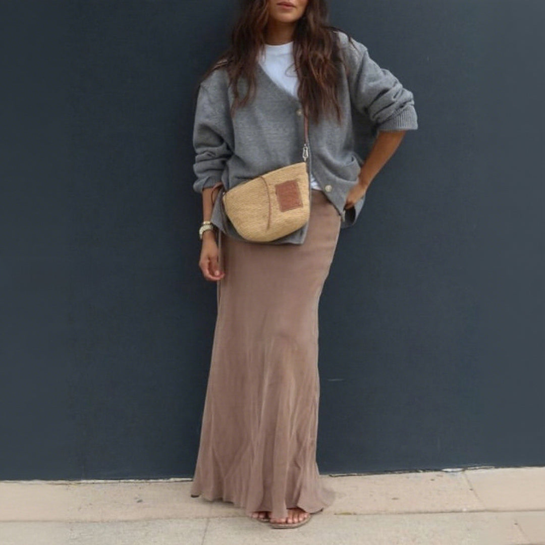Damen nan eleganter Maxirock im Bias-Cut mit fließender Satinoptik und schmaler Silhouette Drune