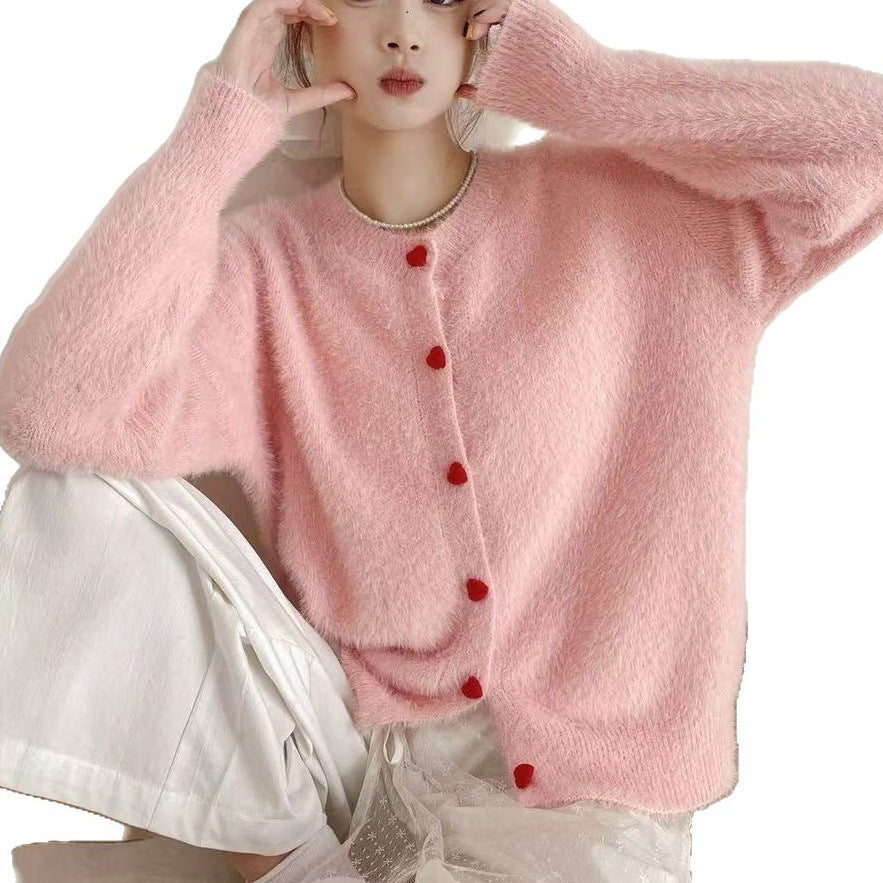 Damen Flauschiger Knopf-Cardigan Drune