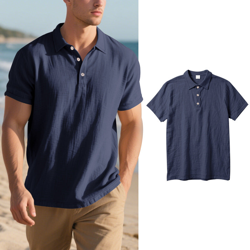Herren Kurzarm Poloshirt mit luftiger Baumwollstruktur und klassischem Kragen Drune