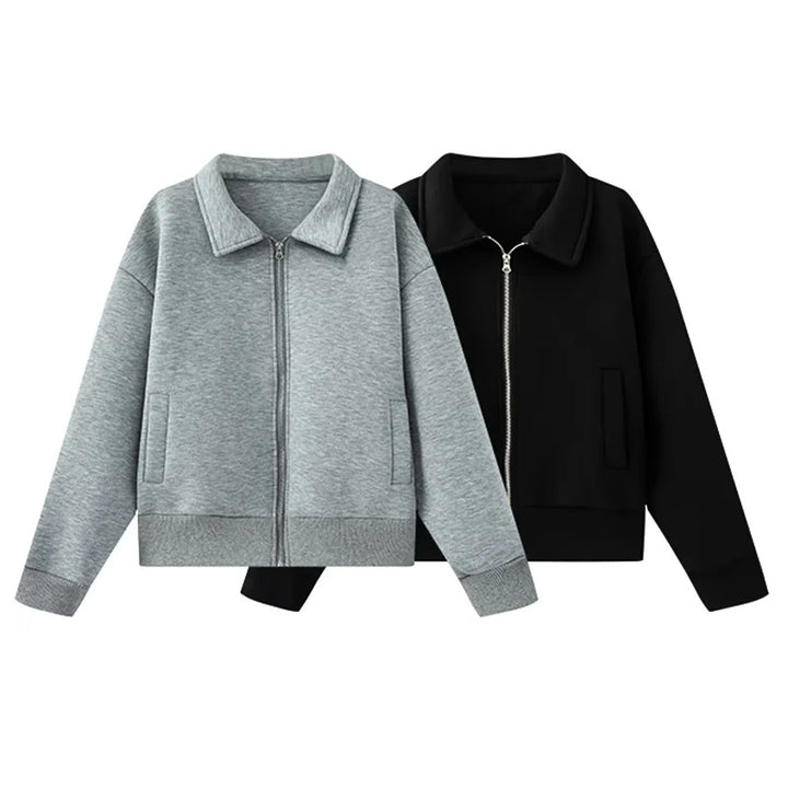 Damen nan lässige Sweatjacke mit durchgehendem Reißverschluss und Umlegekragen Drune