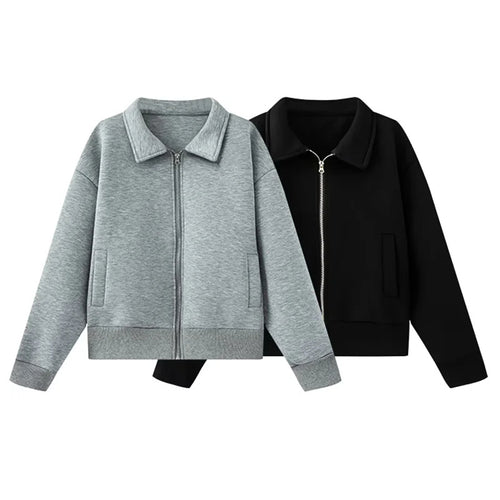 Damen nan lässige Sweatjacke mit durchgehendem Reißverschluss und Umlegekragen Drune