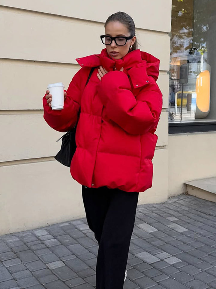 Damen Kurz geschnittene Stepp-Winterjacke mit hoher Kragenkapuze und wattierter Thermofütterung Drune