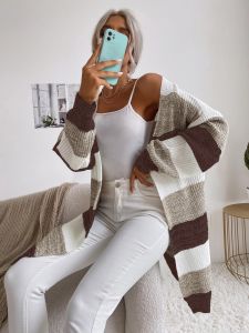 Damen Lässiger Strickmantel mit Streifen Drune