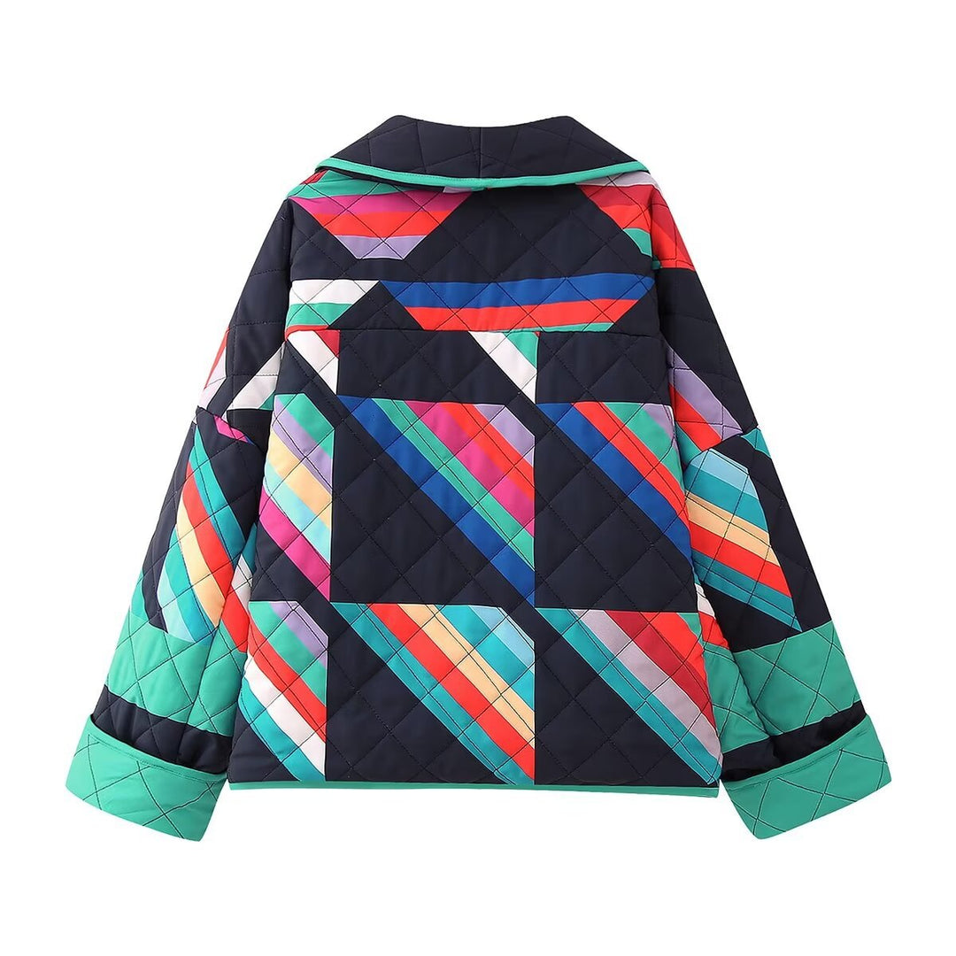 Damen nan gesteppte Oversize Kimonojacke mit grafischem Blockprint und Paspelierung Drune