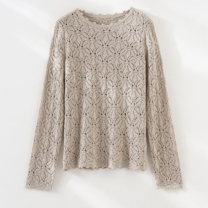 Damen Feines Häkel-Longsleeve mit floraler Lochmuster-Struktur und legerer Silhouette Drune
