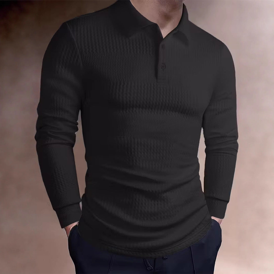 Herren nan tailliertes Waffelstrick-Poloshirt mit klassischem Polokragen Drune