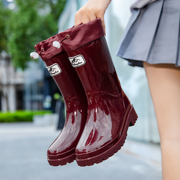 Damen Glänzende knöchelhohe Regenstiefel mit Kordelzug und rutschfester Profilsohle Drune