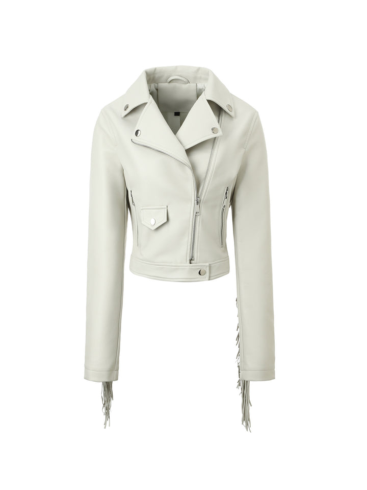 Damen Cropped Bikerjacke mit Fransen Drune