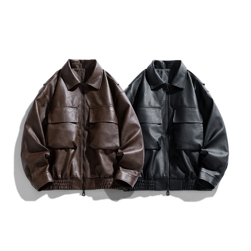Herren Lässige Kunstlederjacke mit praktischen Taschen Drune