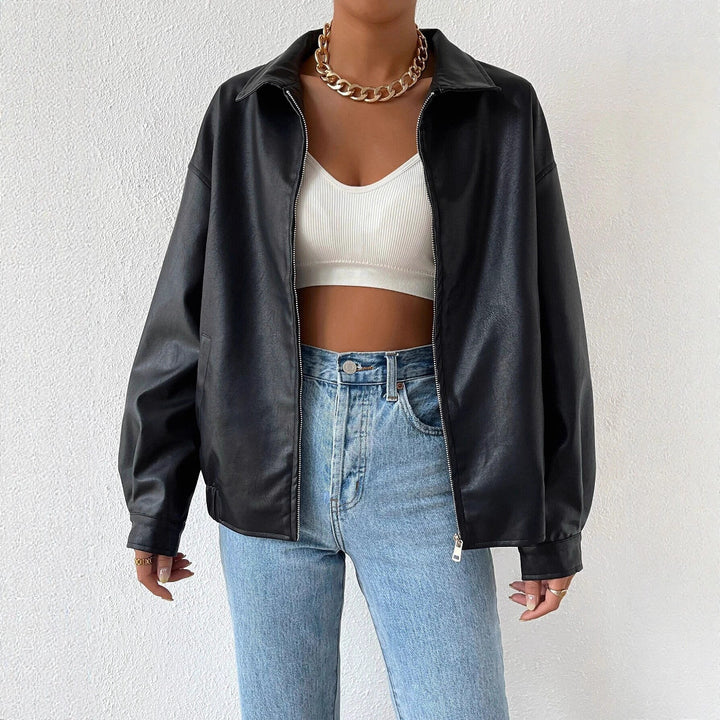 Damen trendige Kunstlederjacke im modernen Schnitt mit lässigem Reißverschluss Drune