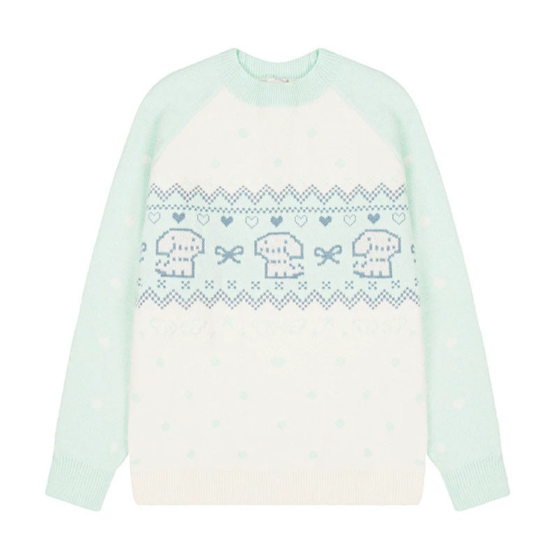 Damen Strickpullover mit Norwegermuster, Raglanärmeln und Rundhalsausschnitt Drune