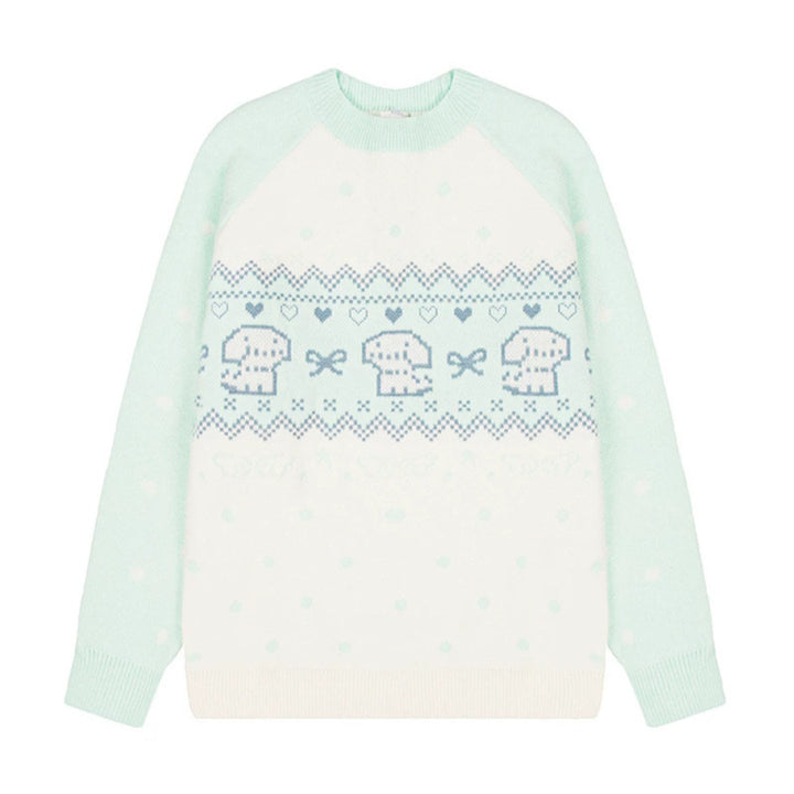 Damen Strickpullover mit Norwegermuster, Raglanärmeln und Rundhalsausschnitt Drune