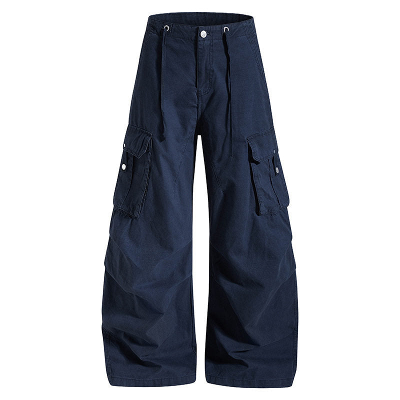 Damen weite High-Waist Cargo-Hose mit Tunnelzugbund und großen Klapptaschen Drune