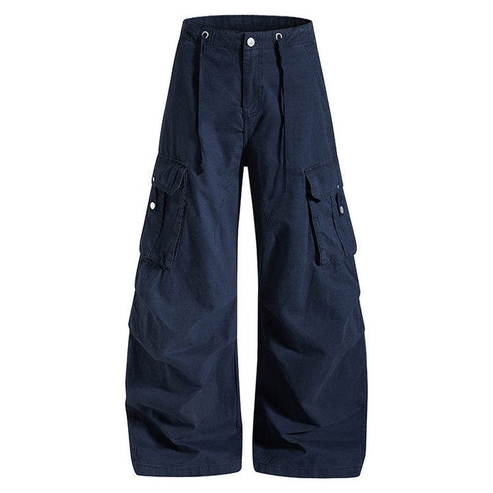 Damen weite High-Waist Cargo-Hose mit Tunnelzugbund und großen Klapptaschen Drune