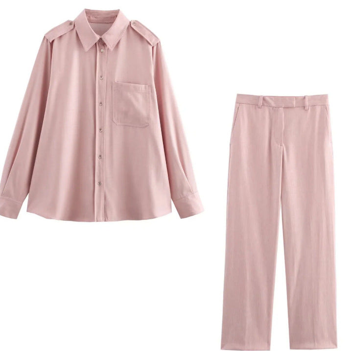 Damen Zweiteiliges Set mit lockerem Hemd und gerade geschnittener Highwaist‑Hose Drune