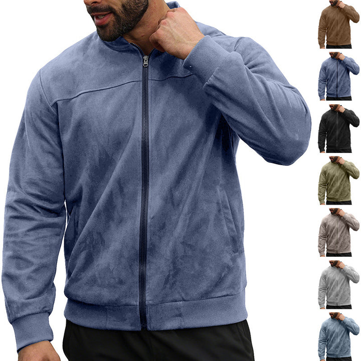 Herren Leichte Bomberjacke im Velours-Look mit Reißverschluss und Rippbündchen Drune