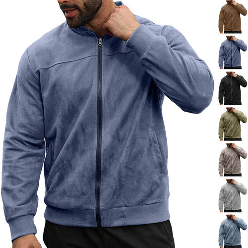 Herren Leichte Bomberjacke im Velours-Look mit Reißverschluss und Rippbündchen Drune