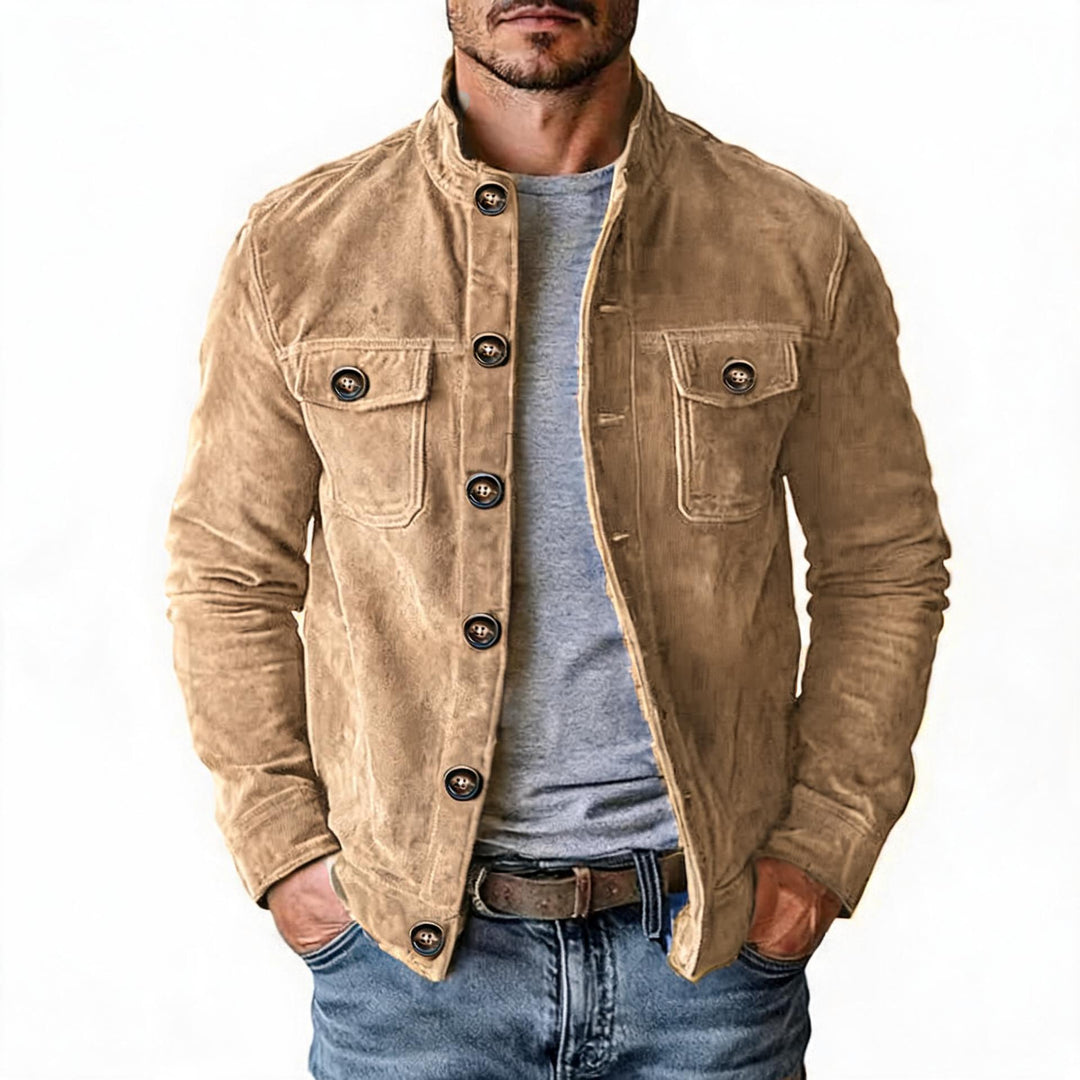 Herren nan robuste Wildlederjacke mit Stehkragen und Knopfverschluss Drune