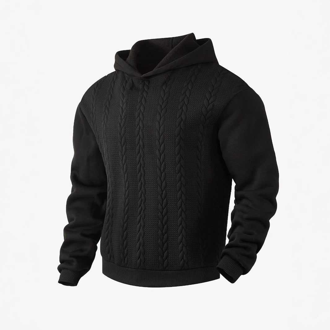 Herren nan Kapuzenpullover im Stricklook mit Zopfmuster und geripptem Saum Drune