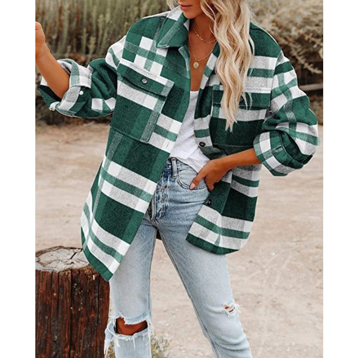 Damen Oversize-Karo-Hemdjacke mit Brusttaschen und weichem Flanell Drune