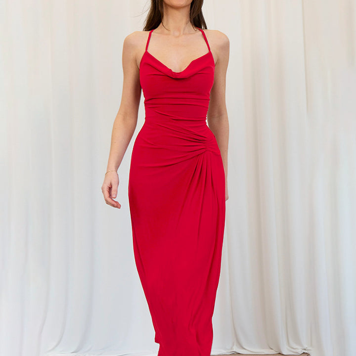 Damen Elegantes Maxikleid mit asymmetrischem Cowl-Ausschnitt und stilvoller Raffung Drune