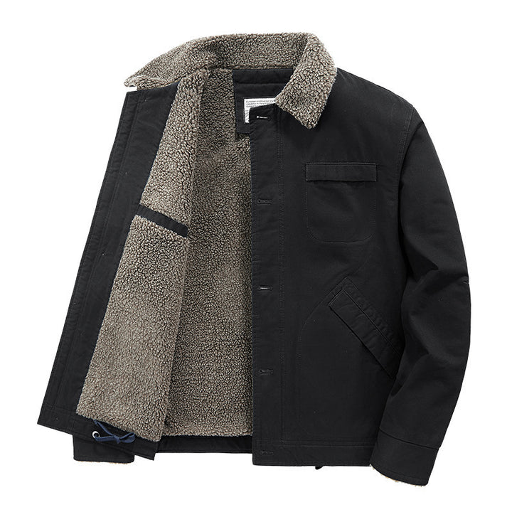 Herren gefütterte Canvas-Arbeitsjacke mit Sherpa‑Innenfutter und Hemdkragen Drune