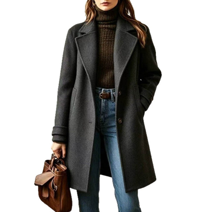 Damen Eleganter Wollmantel mit tailliertem Schnitt und Reverskragen Drune