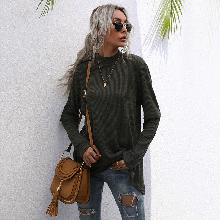 Damen Oversize Waffelstrick-Pullover mit Stehkragen und verlängerten Ärmeln Drune